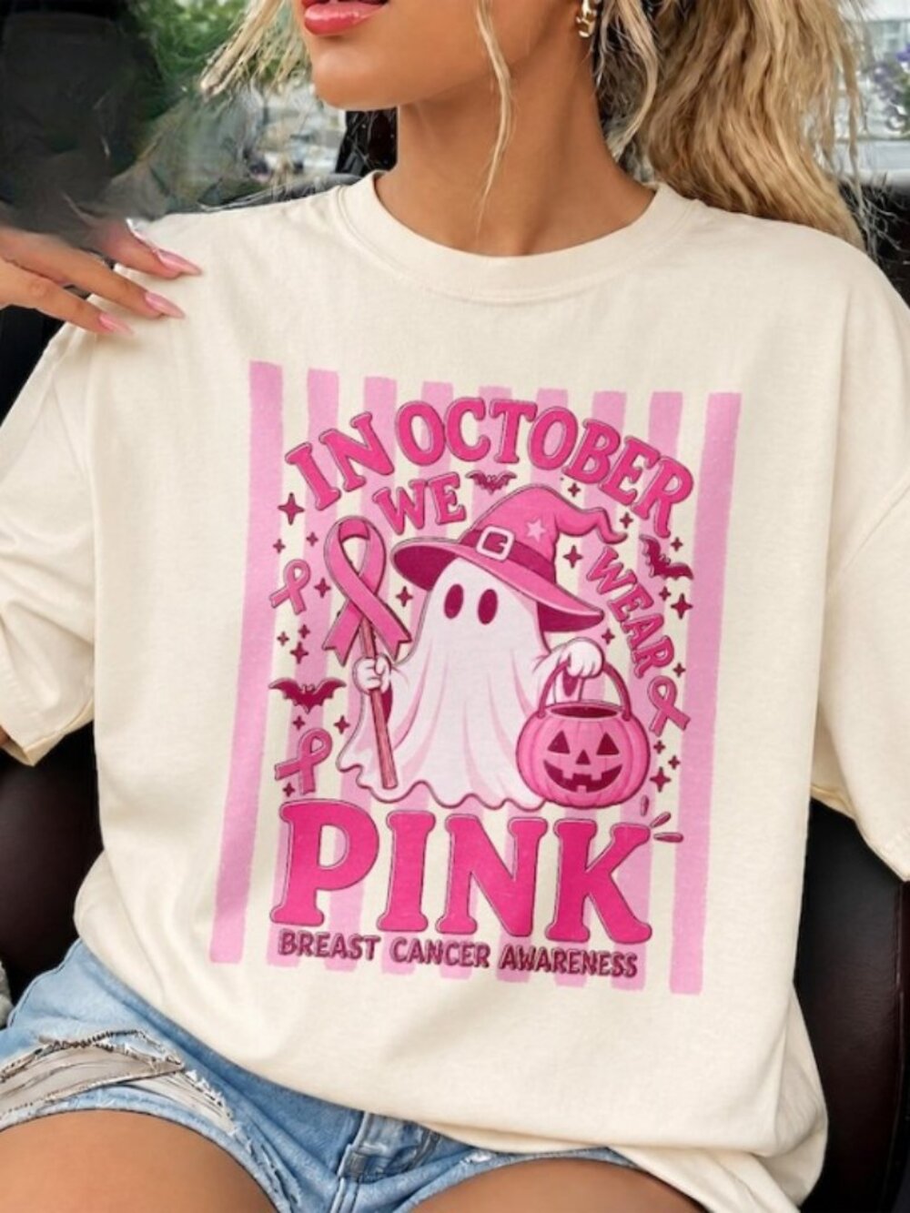 In October We Wear Pink Shirt, Breast Cancer Ghost Tee